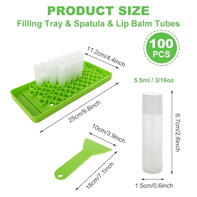 Lip Balm Tubes with Filling Tray and Spatula, 100PCS 5ml White Lip Balm Containers with White Caps, DIY Lip Care Balms Making Tray and Spatula for Women Girl Cosmetics Makeup-Velvo Beauty
