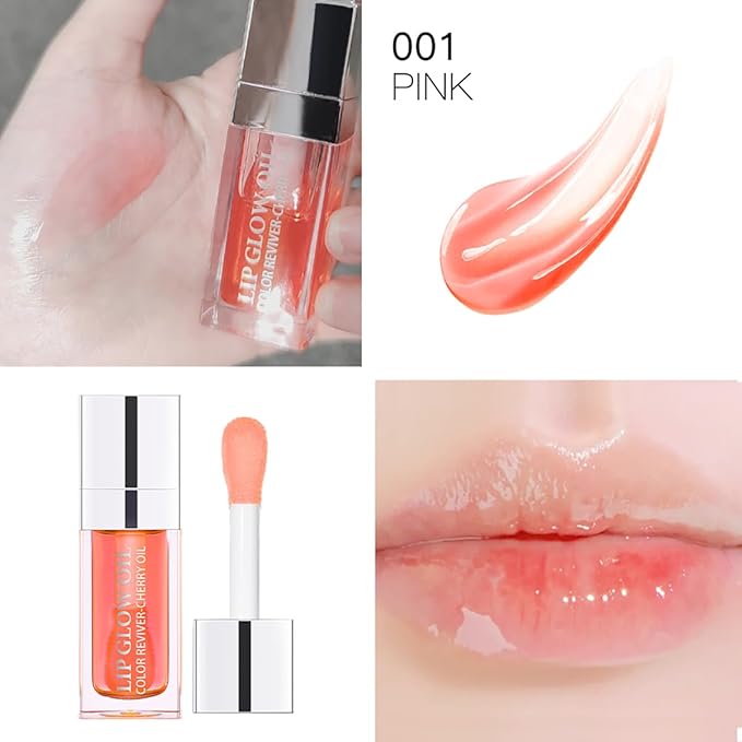 Hydrating Lip Glow Oil Moisturizing Plumping Lip Tint Lip Gloss Transparent Lip Balm Long Lasting Nourishing Repairing Lightening Lip Lines (001# PINK)-Velvo Beauty