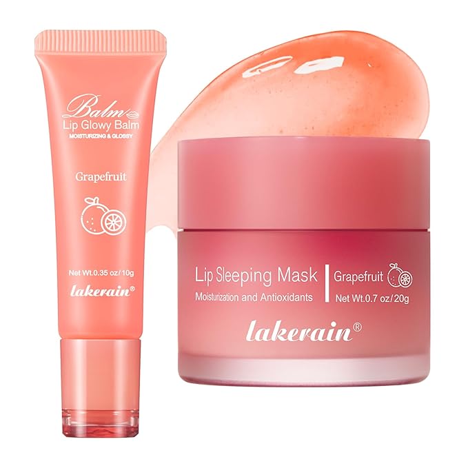 2Pcs Lip Glowy Balm and Lip Sleeping Mask Set, with 4 Flavor Options - Reduce Lip Lines, Enhance Lip Color, Hydrate & Plump Dry Chapped Lips Care (Grapefruit)-Velvo Beauty