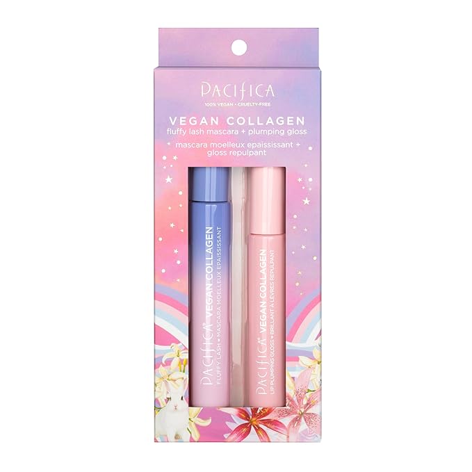 Pacifica Beauty Vegan Collagen Lash and Lip Kit Set, Makeup, Fluffy Lash Mascara, Long Lasting, Black Volumizing Mascara, Lip Gloss, Lip Serum, Lip Plumping, 0.24 fl oz and 0.19 fl oz (Set of 2)-Velvo Beauty