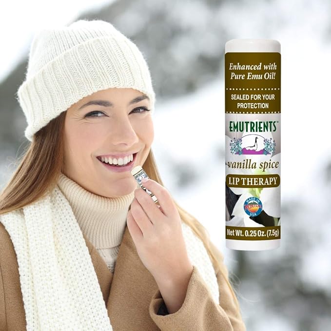 Montana Emu Ranch - Lip Therapy Lip Balm - 0.25 Ounce - Vanilla Spice Flavor - 3 Pack - Made with Pure Emu Oil-Velvo Beauty
