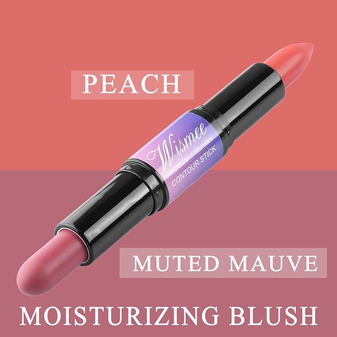 Dual-Ended Cream Blush Stick,Cream Blush Makeup Stick,Buildable Blush Stick for Cheeks Long Wearing,Easy Application,Lightweight Multi Stick,Plum & Peach-Velvo Beauty