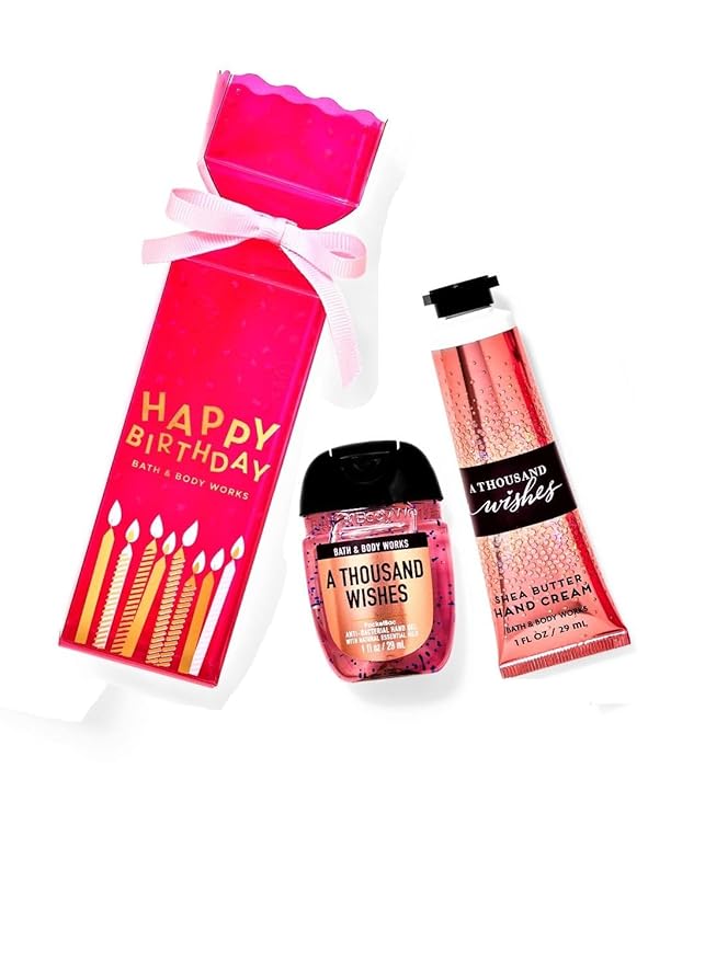 A Thousand Wishes Travel Gift Set - Hand Gel and Hand Cream Arranged Inside a Small Festive Happy Birthday Gift Box-Velvo Beauty