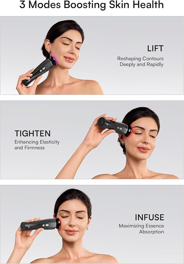 INIA Micro-Current Facial Device, 3-in-1 Facial Massager Red Light Therapy for Face and Neck True Beauty Glow Device Effective for Wrinkle and Puffiness-Velvo Beauty