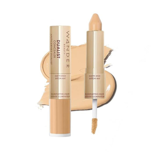 Wander Beauty Dualist Matte and Illuminating Concealer Makeup - Light Medium - Dual-Ended Matte Concealer Stick + Liquid Concealer - Full Coverage Concealer Brightens, Firms, & Hydrates - 0.28 fl oz-Velvo Beauty
