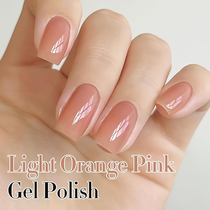 Double Rhythm 0.50 OZ Translucent Gel Polish Same Color Same Bottle Sheer Pastel Neutral Natural Milky 15 ML Jelly UV Nail Art DIY at Home (Light Orange Pink-A1497)-Velvo Beauty
