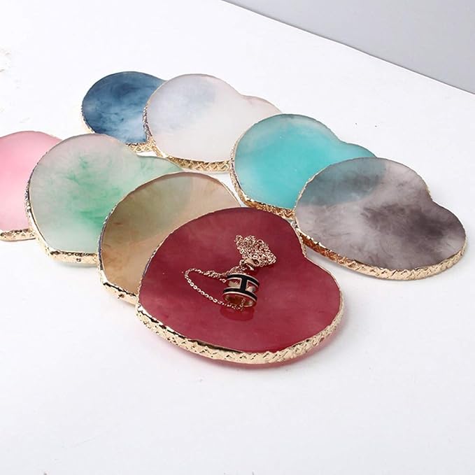 AKOAK 1 Pack Nail Heart Shape Resin Palette Agate Golden Edge Palette Crystal Edge Shooting Prop Palette Works Display Board Tools (Red)-Velvo Beauty