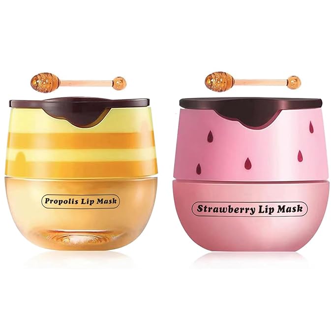 4 Packs Fruit Lip Balm Lip Mask, Moisturizing Lip Sleeping Mask, Hydrate Repair Prevent Dry Cracked Lip (Honey & Strawberry)-Velvo Beauty