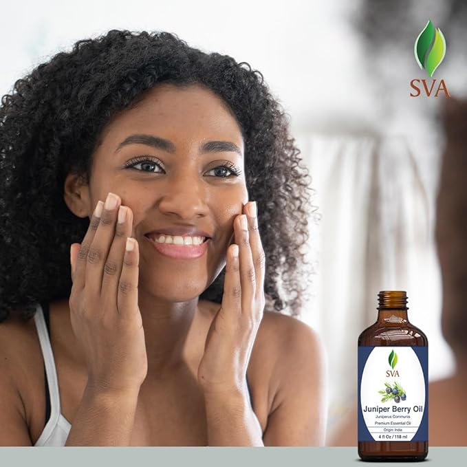 SVA Juniper Berry Essential Oil – 4 Fl Oz – 100% Natural Juniper Oil - for Diffuser, Hair Care, Face, Skin Care, Aromatherapy, Scalp and Body Massage, Soap and Candle Making – with Dropper-Velvo Beauty