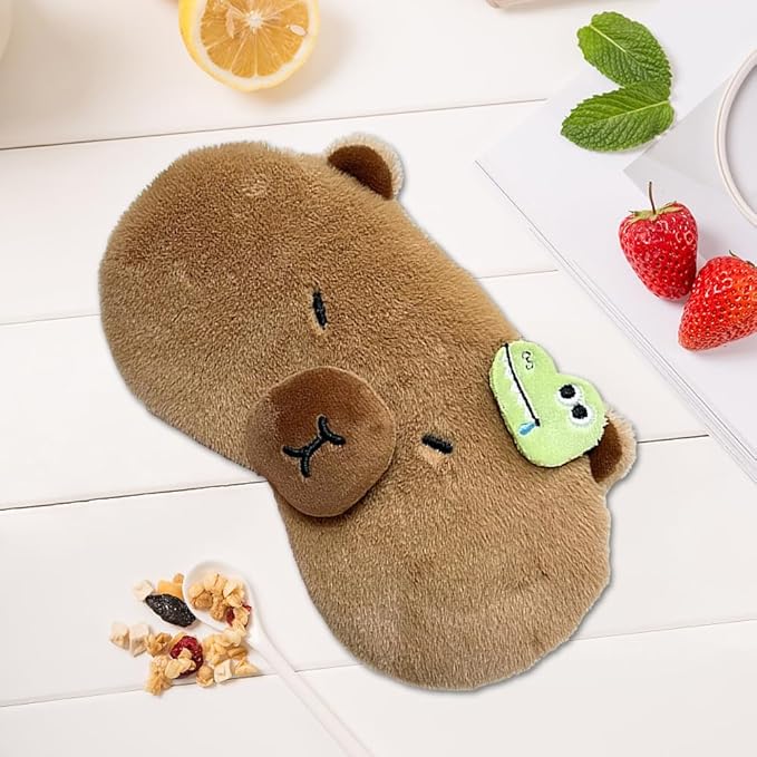 PERFECTSIGHT Cute Plush Eye Mask, Lightweight Adjustable Eyeshade, Faux Fur Cover for Women Men Sleep Travel Nap (Capybara)-Velvo Beauty