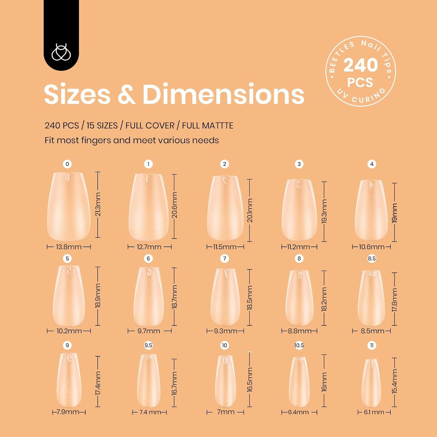 Beetles Gel Polish Nail Extension Kit,240 Pcs Pre Shaped Short Coffin Nail Tips Full Matte Gelly Tips&5 in 1 Nail Glue Base Coat Innovative Uv Led Lamp for DIY Easy Home Manicure Gift-Velvo Beauty