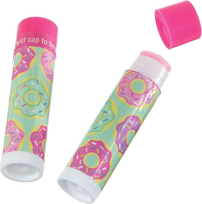 Doughnut Lip Balm Favor - .6" dia. x 2.5"H | Pink | Pack of 8-Velvo Beauty