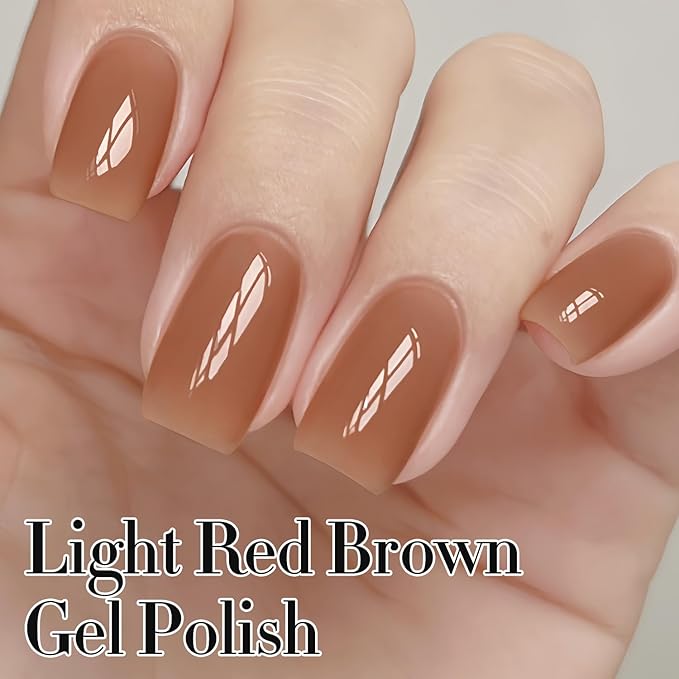 Double Rhythm 0.50 OZ Translucent Gel Polish Same Color Same Bottle Sheer Pastel Neutral Natural Milky 15 ML Jelly UV Nail Art DIY at Home (Light Brown-A1529)-Velvo Beauty