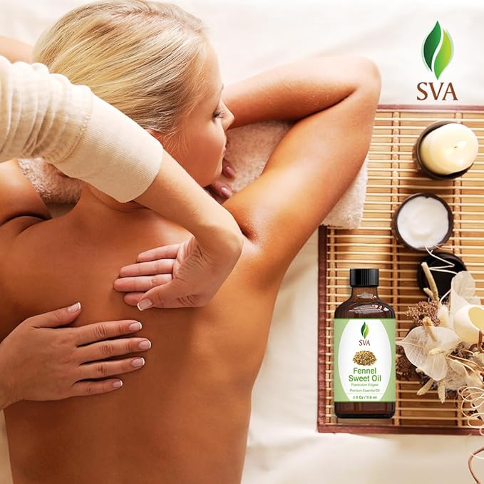 SVA Sweet Fennel Essential Oil – 4 Fl Oz – 100% Natural Fennel Oil - for Diffuser, Hair Care, Face, Skin Care, Aromatherapy, Scalp and Body Massage, Soap and Candle Making – with Dropper-Velvo Beauty