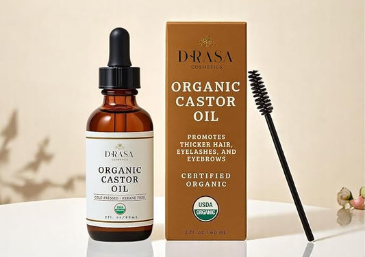 Organic Castor Oil– 100% Pure, Extra Virgin (2oz Glass Bottle), Cold-Pressed, Hexane-Free, Promotes Growth of Hair, Eyebrows & Eyelashes, For Castor Oil Packs, With Free Eyebrow Brush-Velvo Beauty