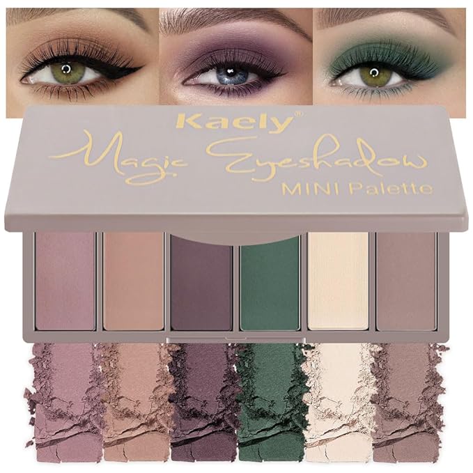 evpct 6 Colors Mauve Eyeshadow Palette, Mauve Taupe Rosy Brown Eggplant Purple Forest Green Vanilla Nude Brown Matte High Pigment Mini Travel Eye Shadow Palette Makeup for Older Women, Built in Mirror-Velvo Beauty