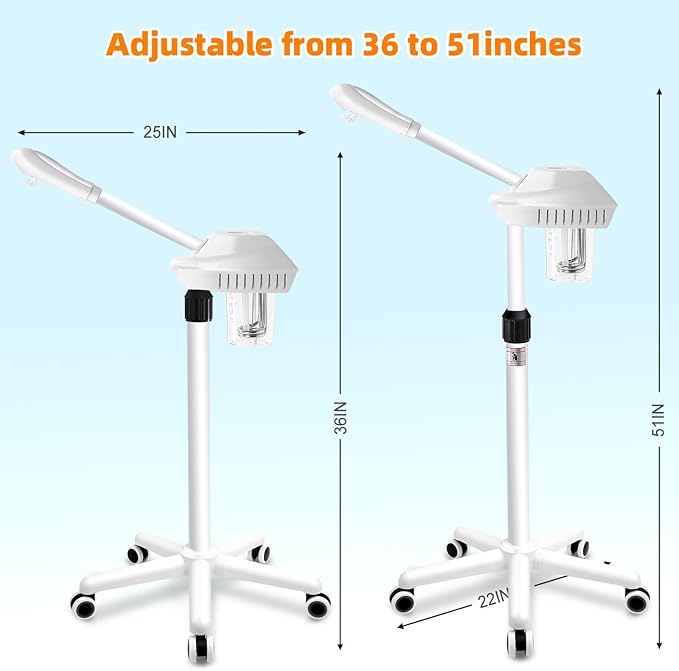 Professional Facial Steamer, Face Steamer on Wheels, SPA Ozone Steamer, Standing Face Steamer for Spa, Salon and at Home Use-Velvo Beauty