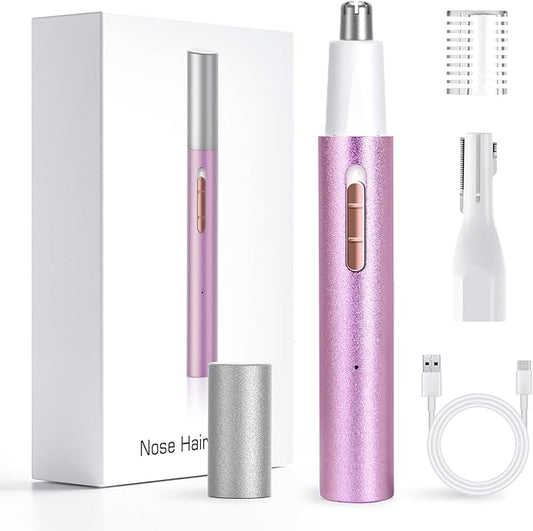 2025 Rechargeable Nose & Ear Hair Trimmer, Dual-Edge Blade Electric Clipper for Women Men, Facial & Eyebrow Hair Removal Tool, Powerful Motor, Painless, Easy to Clean, IPX7 Waterproof (Pink)-Velvo Beauty