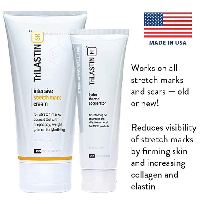TriLASTIN-SR Intensive Stretch Mark Cream Bundle with Hydro-Thermal Accelerator (5.5 & 3 oz) | Fast-Acting Stretch Marks Cream with Absorption Enhancing Serum | Hypoallergenic & Paraben-free-Velvo Beauty