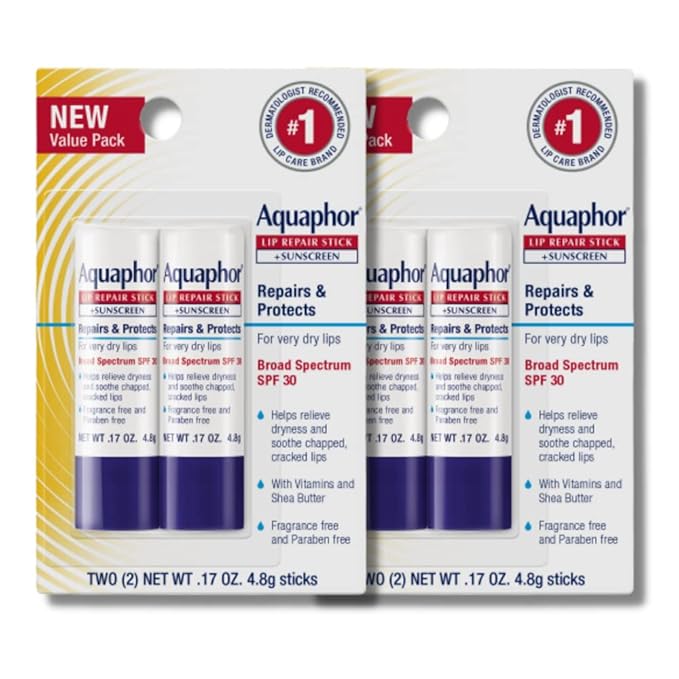 Aquaphor Lip Repair Stick with Sunscreen, Lip Protectant, Soothes Dry Chapped Lips, 0.17 Oz Stick, 2 Count (Pack of 2)-Velvo Beauty