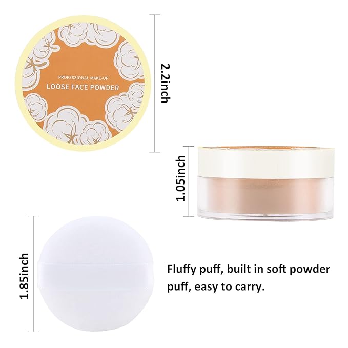 Boobeen Loose Face Powder Translucent Setting Powder Oil Control Loose Powder, Soft Focus Effect Makeup Loose Setting Powder, Lightweight Shine Control Matte Finishing, with Puff-Velvo Beauty
