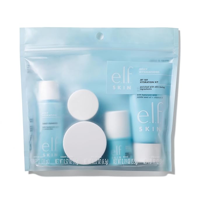 e.l.f. Jet Set Hydration Kit, Travel Friendly Hydrating Skincare Set, Face Cleanser, Balm, Moisturizer, Eye Cream & Night Cream, Vegan & Cruelty-Free-Velvo Beauty