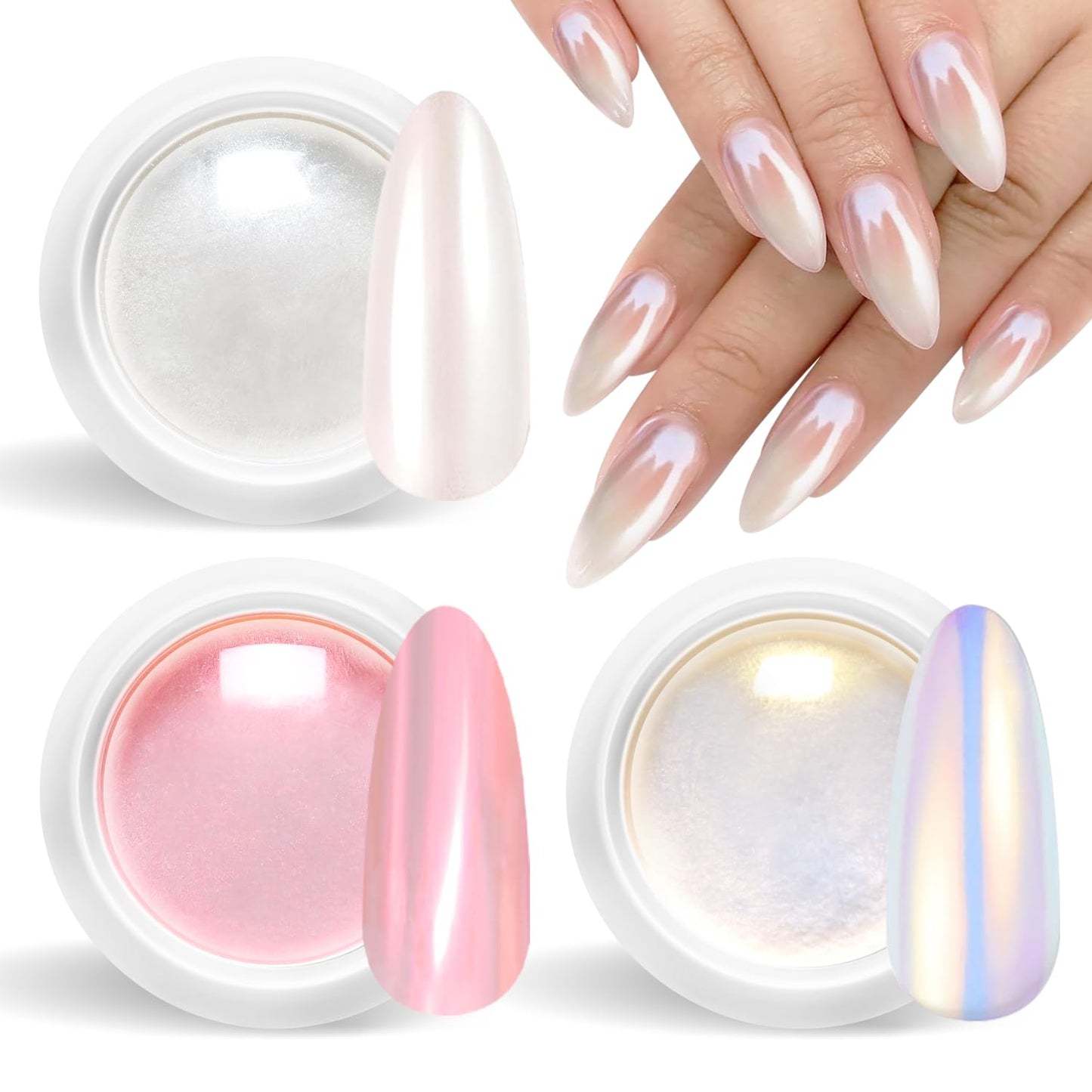 Pearl Chrome Nail Powder BISHENGYF -【Fairy Effect】Pink Chrome Nail Powder White Aurora Yellow Mermaid Iridescent Nail Chrome Powder Metallic Mirror Glitter Pigment Dust For Nail Art Decroation DIY-Velvo Beauty