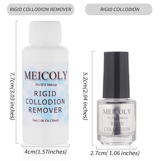 MEICOLY Rigid Collodion and Remover Kit,Scarring Liquid with Brush,Professional Scar Makeup for Halloween SFX Cosplay,Liquid Scar Fake Scar Makeup for Theater Stage Performance,Collodion Scar Liquid-Velvo Beauty