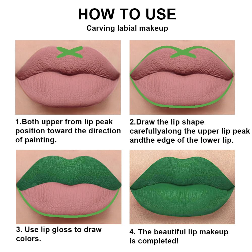 evpct 2Pcs Light Festival Green Matte Liquid Lipstick Lip Gloss Stain and Retractable Lip Liner Makeup Set for Women Long Lasting Waterproof 24 Hours Lipstick labial mate larga duracion 24 49#-Velvo Beauty