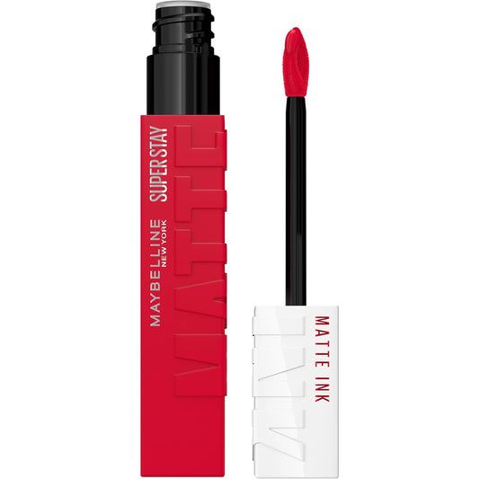 Maybelline Super Stay Matte Ink Liquid Lipstick Makeup, Long Lasting High Impact Color, Up to 16H Wear, Shot Caller, Bright Pinky Red, 1 Count, Packaging May Vary-Velvo Beauty
