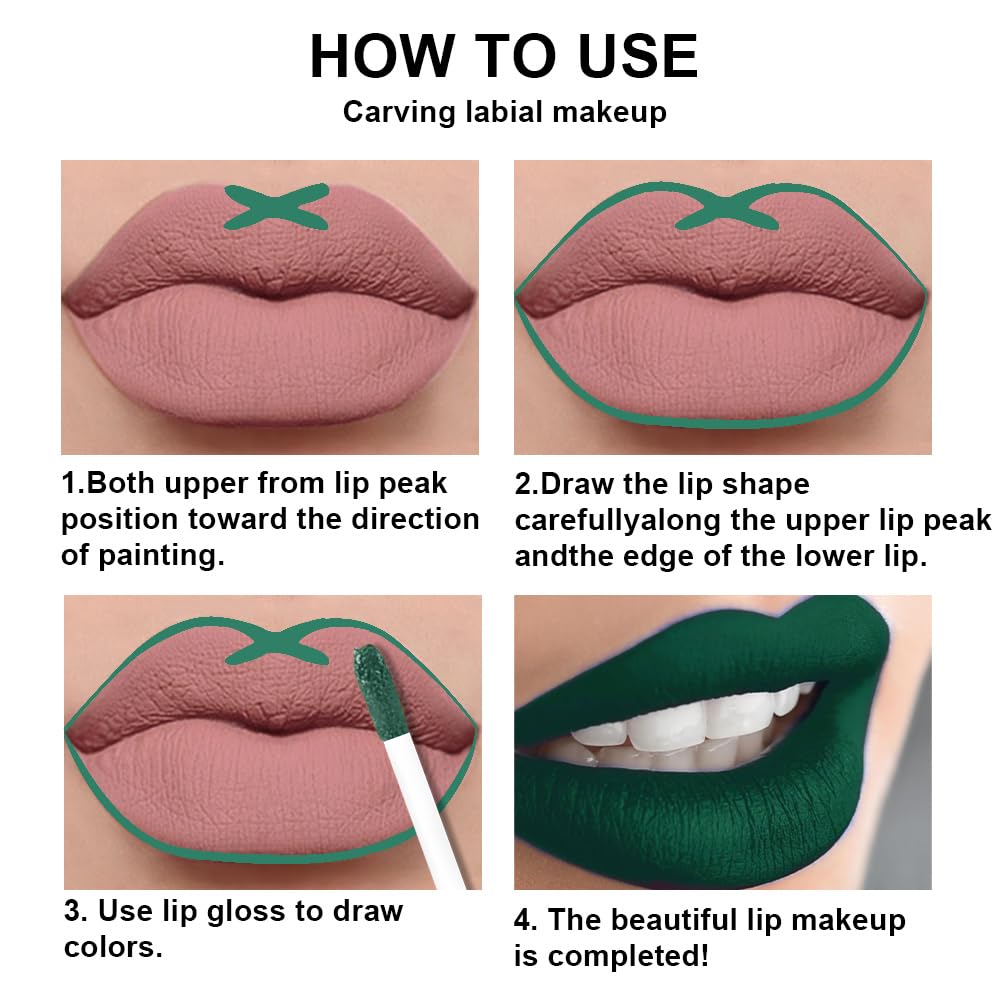 evpct 2Pcs Emerald Green Shimmer Glitte Liquid Lipstick Lip Gloss Stain and Retractable Lip Liner Makeup Set for Women Long Lasting Waterproof 24 Hours Lipstick labial mate larga duracion 24 47#-Velvo Beauty