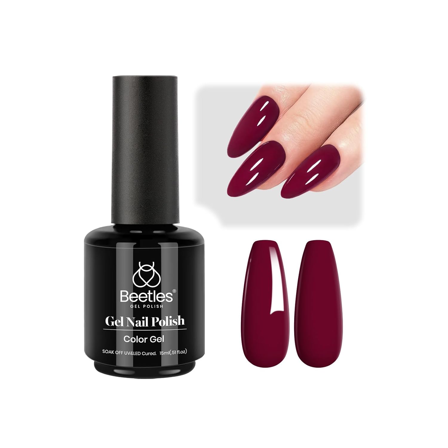 Beetles Burgundy Red Gel Polish-15ml Burgundy Dark Red Gel Nail Polish UV LED Nail Lamp DIY Wine Fall Color Nail Art Design Gift for Women-Velvo Beauty