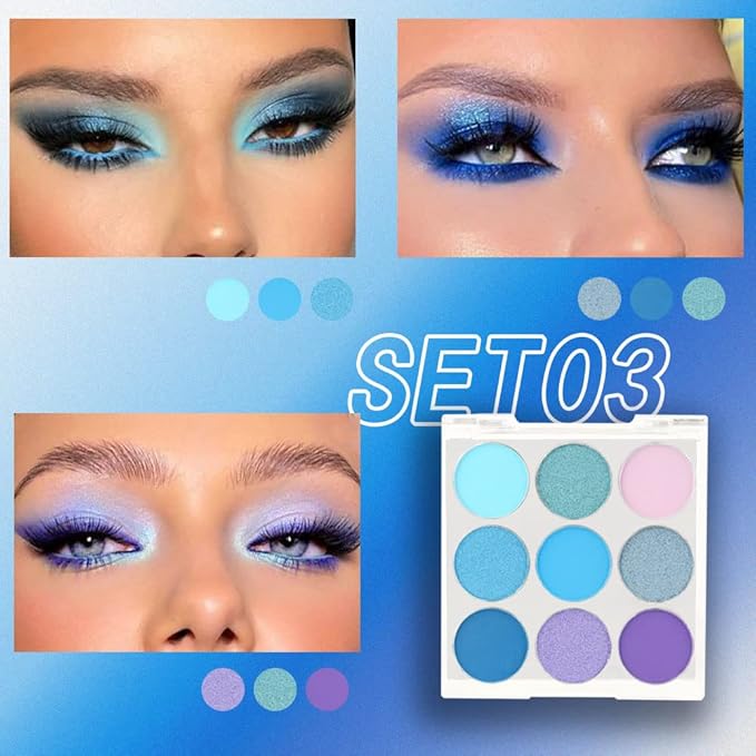 9 Colors Shimmer Matte Blue Eyeshadow Palette.Highly Pigmented Light Blue Eyeshadow Dark Blue Eye shadow Paleta.Blendability Shiny Matte Blue Makeup Powder Palet.paleta de sombras de ojos azul-Velvo Beauty