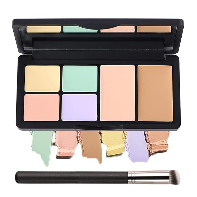 6 Colors Correcting Concealer Palette, Makeup Cream Contour Palette with Brush, Contouring Foundation Highlighting Concealer Palette for Conceals Dark Circles, Redness, Acne, Blemish-Velvo Beauty