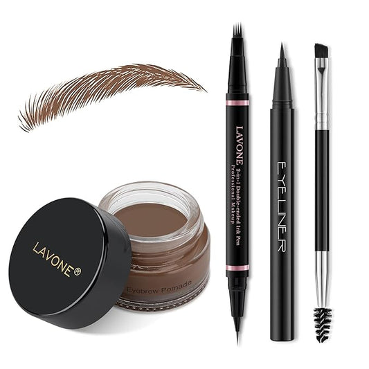 Eyebrow Pencil Makeup Kit, with Waterproof 2-IN-1 Microblading Eyebrow Pen, Eyebrow Pomade, Eyeliner and Dual-ended Eyebrow Brush, Brow Pencil Kit for Natural Eyebrows- Brunette-Velvo Beauty
