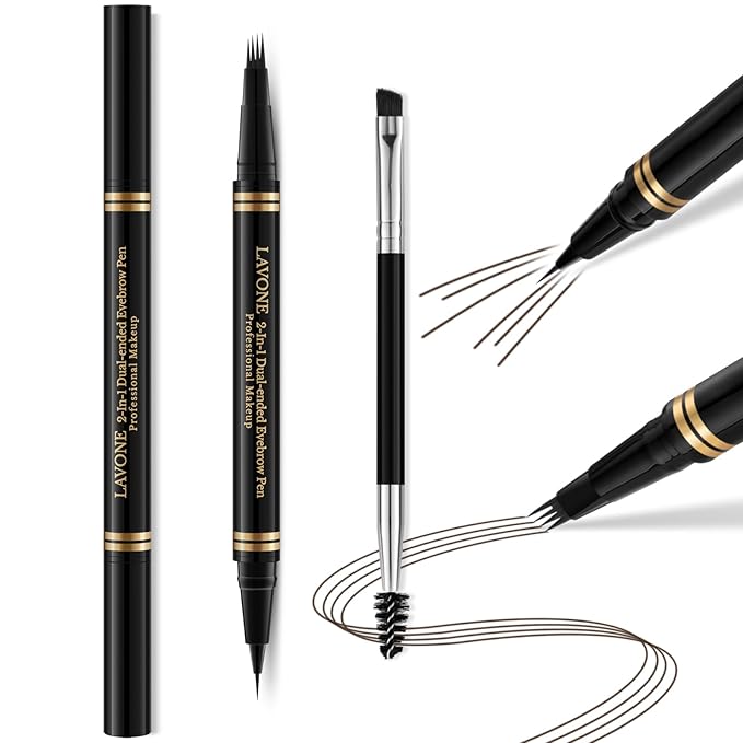 Eyebrow Makeup Kit - 4 Tip Waterproof Microblading Pencil, Eyeliner, Pomade, Dual-ended Brush - Natural Looking - Ebony-Velvo Beauty