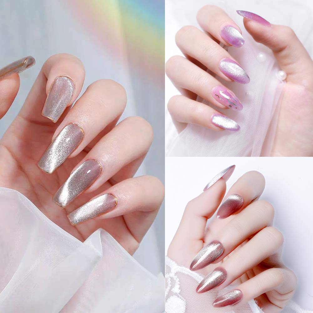10ml Silver Universal Bright Glitter Cat Eye Gel Magnetic Nail Polish Gel Art Manicure DIY at Home Soak Off UV Gel with Magnet-Velvo Beauty