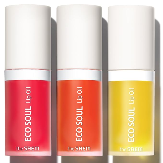 THESAEM Eco Soul Lip Oil 3 Combo Set (01 Honey + 02 Berry + 03 Grapefruit) - Plumping & Hydrating Lip Oil to Nourish & Moisturize Lips - Lips Soft & Glossy for Dry Lips, 0.21 fl.oz.-Velvo Beauty