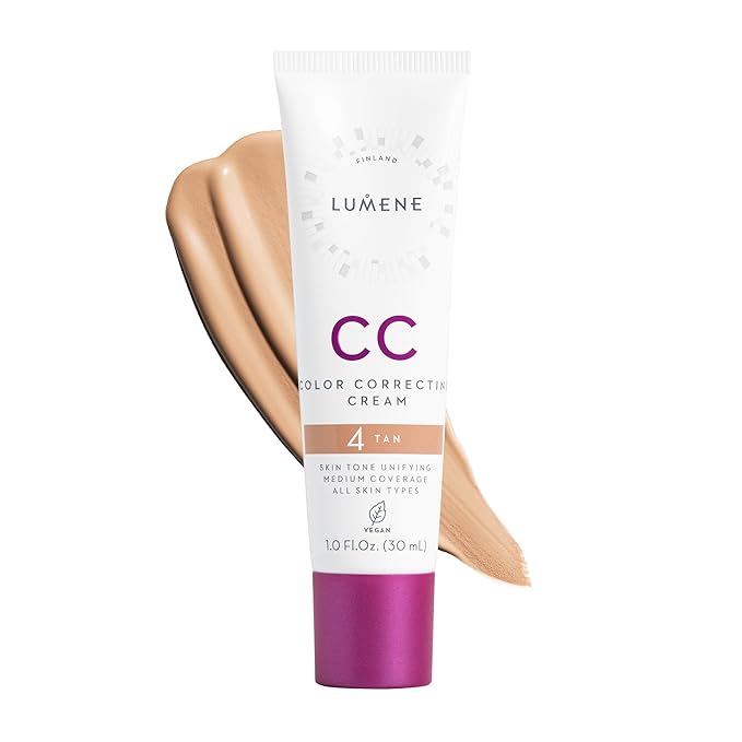 Lumene Color Correcting CC Cream - Lightweight Foundation - Medium Coverage - Redness Reducing Face Makeup for a Glowing Complexion - Vegan Formula + Suitable for All Skin Types - Tan (1 fl oz)-Velvo Beauty