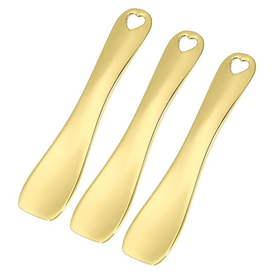 VOCOSTE 3 Pcs Makeup Spatula Mini Spoon, Eye Cream Massage Sticks Beauty Scoop, for Facial Cosmetic Face Cream, Zinc Alloy Heart Shape 2.36"x0.49", Gold Tone-Velvo Beauty