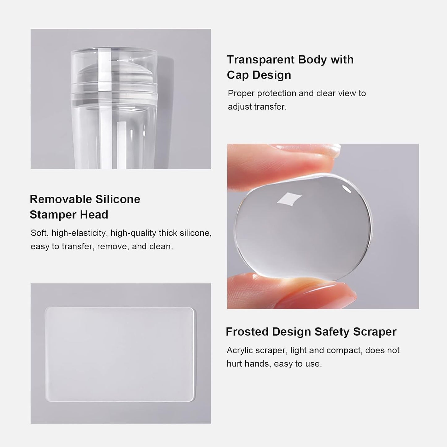 Nail Art Stamper Clear Silicone Nails Stamping Jelly with Scraper Transparent Visible Body DIY Manicure Nail Art Tool For DIY Nail Decor French Nail Manicure-Velvo Beauty