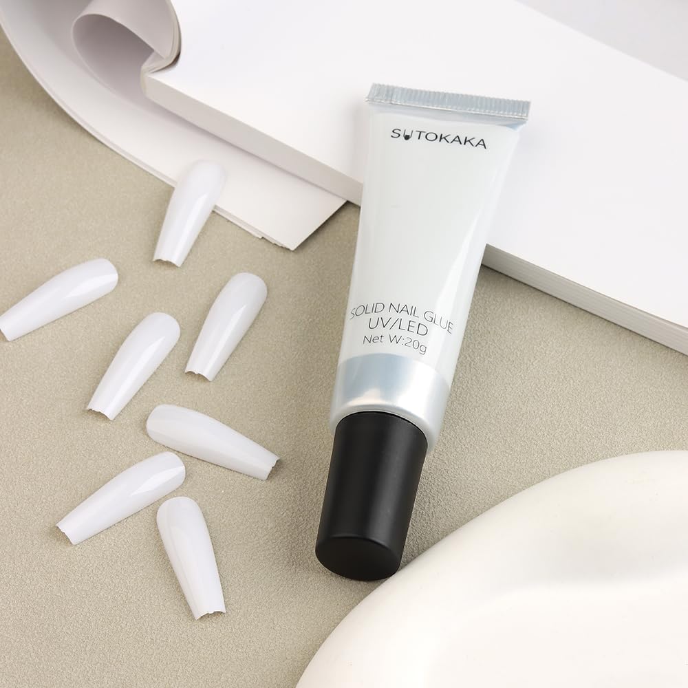 Solid Nail Glue Gel for Soft Gel Nail Tips, 20g Super Strong Nail Glue for Acrylic Nails Extension Press On Nails Fake Nails, Lamp Curing Needed Soak Off Nail Art Salon DIY at Home-Velvo Beauty