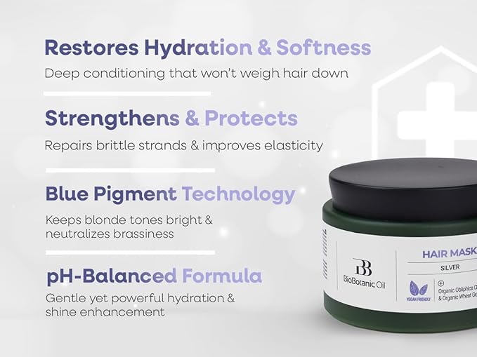 Bio Botanic Oil Hair Mask for Blonde & Bleached Hair | Deep Hydration & Anti-Brass Treatment | Enriched with Organic Wheat Germ & Obliphica Oil | Blue Pigment Formula | SLS-Free, Paraben-Free | 250ml-Velvo Beauty