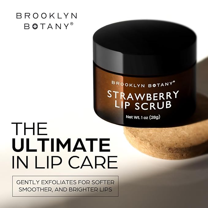 Brooklyn Botany Lip Scrub Exfoliator 1 oz – Lip Moisturizer for Dry Lips and Chapped Lips – Gentle Lip Exfoliator for Smooth and Brighter Lips – Strawberry Flavor-Velvo Beauty