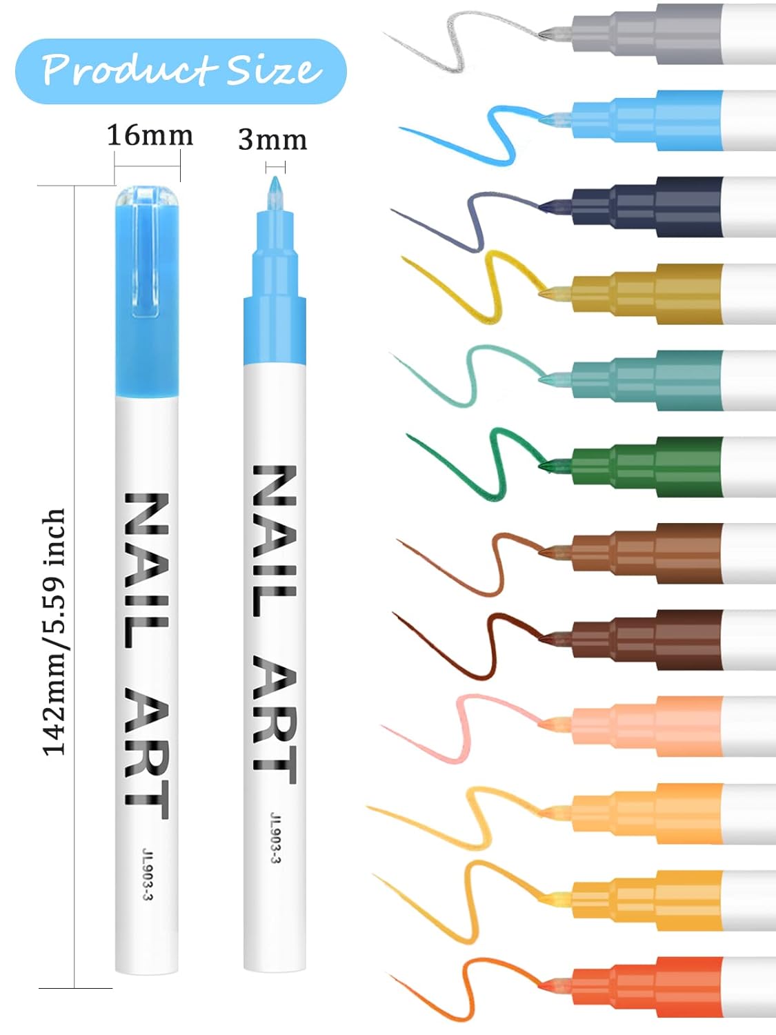 12 Color 3D Nail Art Pens Set, Kalolary Nail Point Graffiti Dotting Pen Drawing Painting Liner Brush for DIY Nail Art Beauty Adorn Manicure Tools(B)-Velvo Beauty