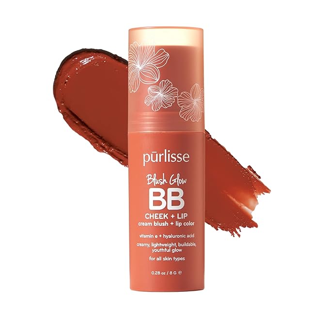 pürlisse Blush Glow BB Lip and Cheek Tint - Hydrating & Buildable 2-in-1 Cream Blush Stick for Cheeks & Lips - Formulated with Nourishing Vitamin E & Hyaluronic Acid - Desert Sunset (.28 oz)-Velvo Beauty