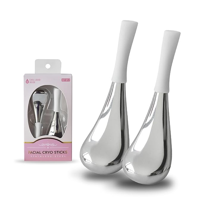 Ice Globes for Face & Eyes, Unbreakable Stainless Steel Cryo Sticks for Beauty Routines, Facials Cold Roller Cooling Globes for Puffiness, Wrinkles, Dark Circles, Headaches(White)-Velvo Beauty
