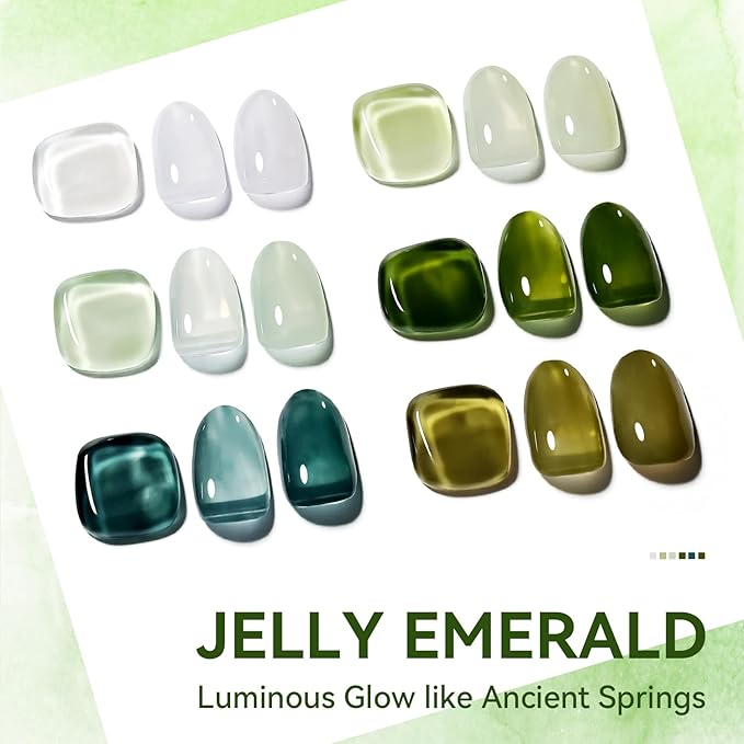 JODSONE Jelly Gel Nail Polish Set of 6 Colors Green Set Need U V Cured for Nail Art Manicure DIY Salon at Home Gift for Women-Velvo Beauty