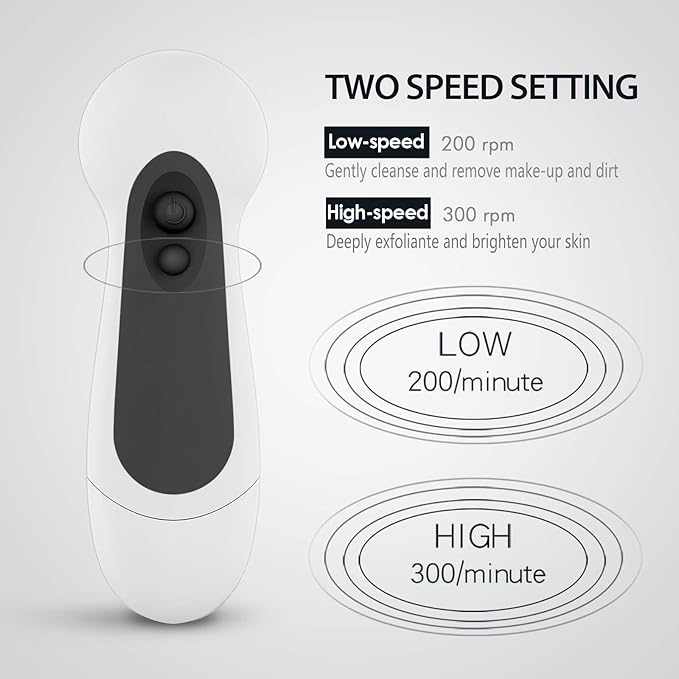 Waterproof Facial Cleansing Spin Brush Set with 5 Exfoliating Brush Heads - Electric Face Scrubber Cleanser Brush by CLSEVXY - Face Brush for Gentle Exfoliation and Deep Scrubbing-Velvo Beauty