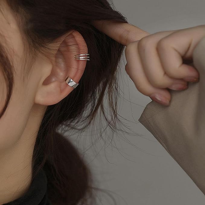 Boho Cartilage Ring Earrings Double Lines Ear Cuffs Set Minimalist Fake Helix Earcuff Earrings Simple No Piercing Earrings Jewelry for Women and Girls-Velvo Beauty